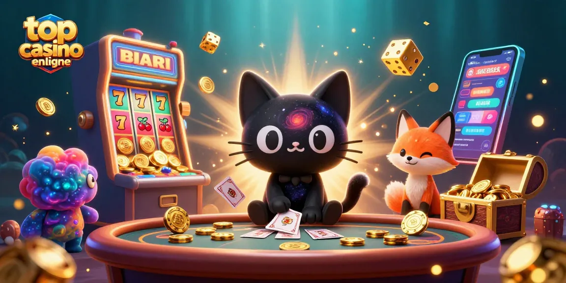 Table de casino cosmique à l'interface captivante du top casino en ligne avec un chat noir attractif.