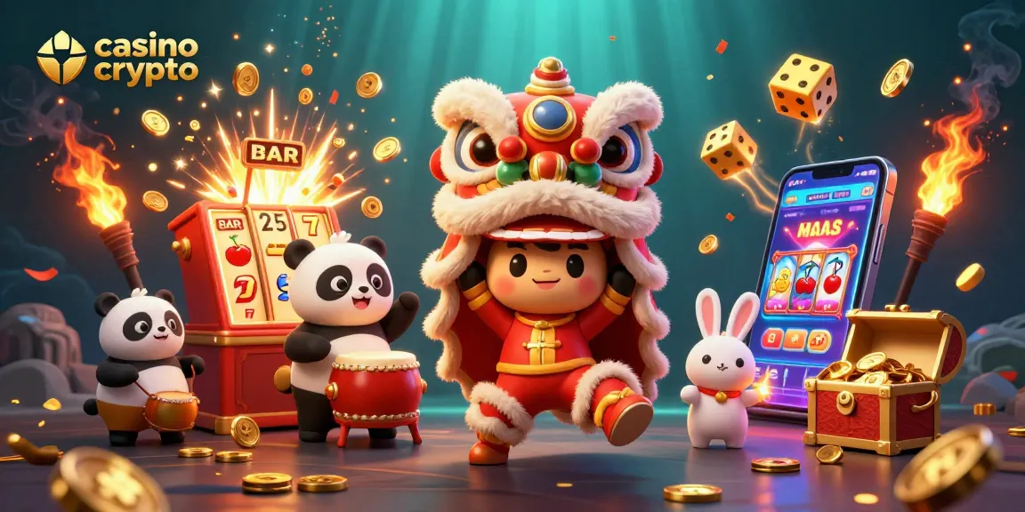 Profitez d'une expérience de jeu captivante dans un casino crypto avec des personnages amusants et des symboles de chance.