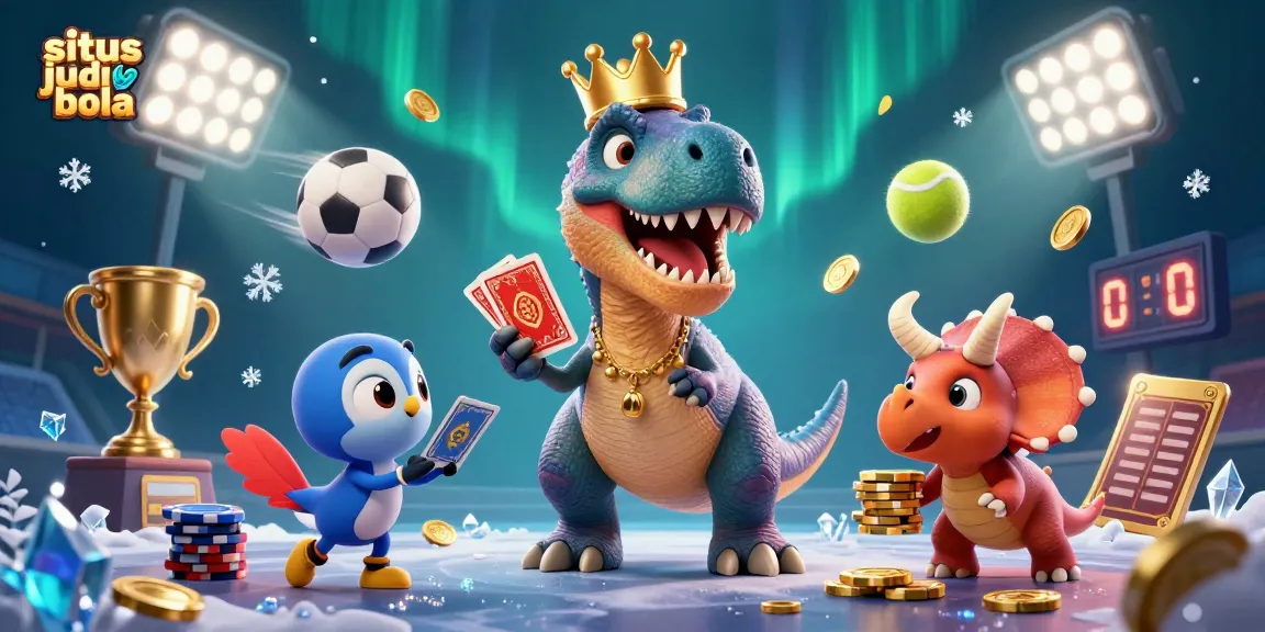Enjoy exciting moments at situs judi bola with thrilling sports betting action featuring cartoon dinosaurs.