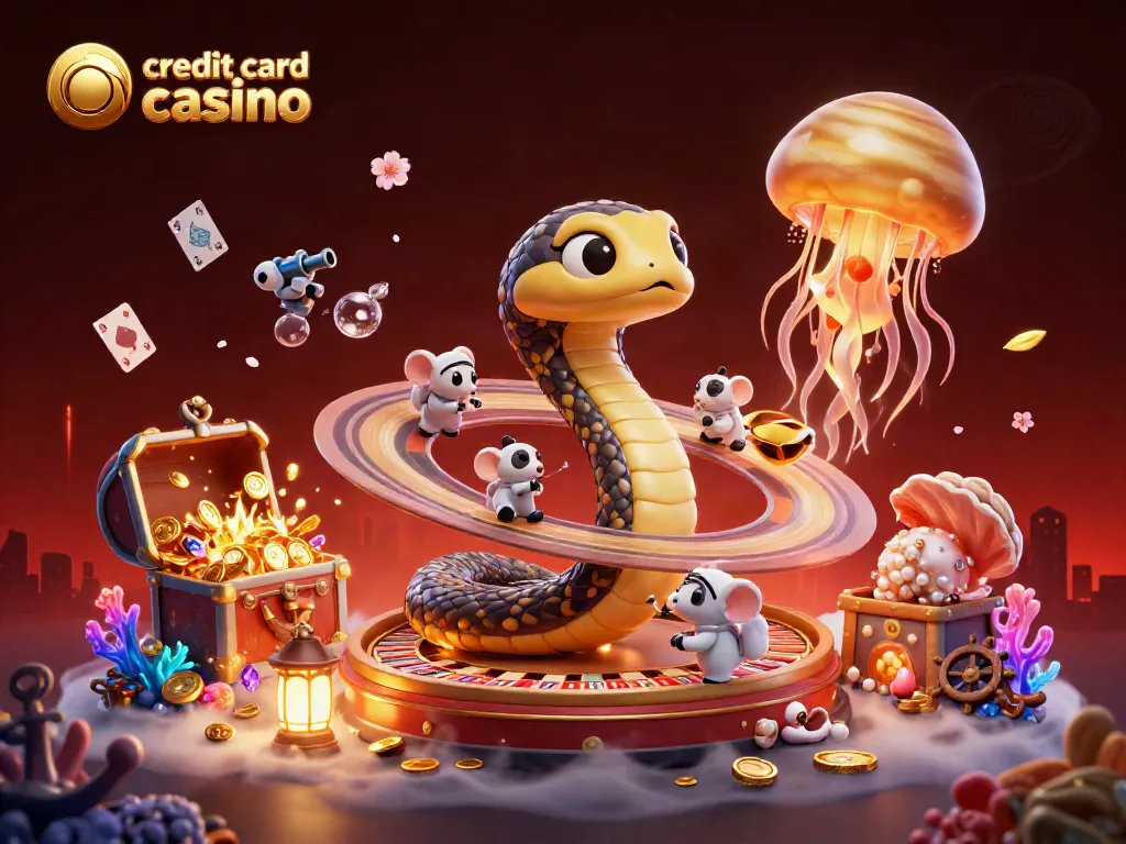 Experience thrilling action at a credit card casino with astronaut mice betting on a roulette wheel in space.