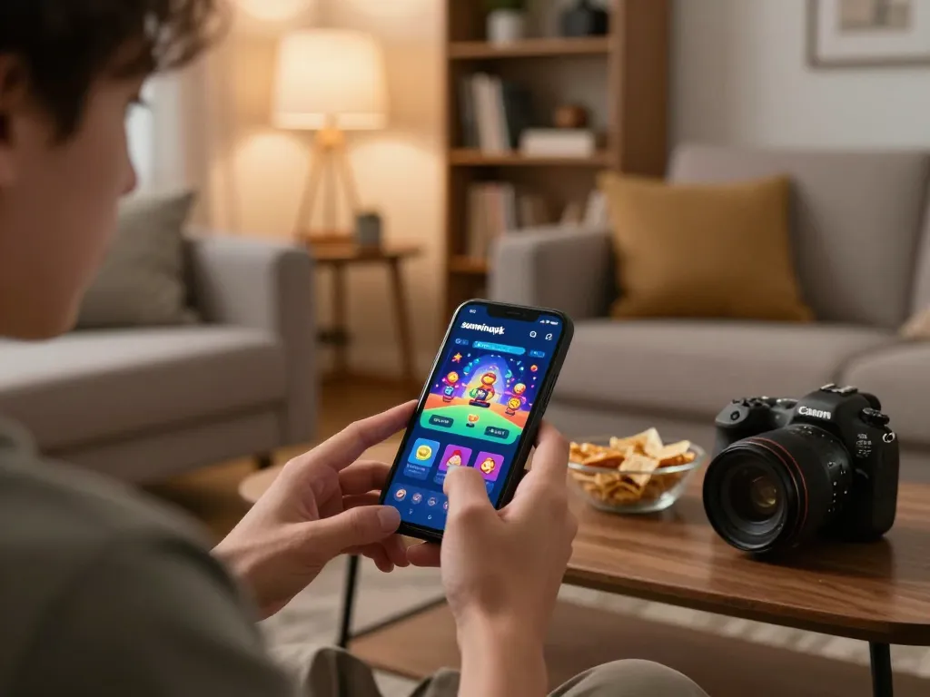 Engagement with the sunwinapk online app while enjoying a comfortable home gaming session.