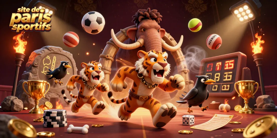 Pariez sur les meilleurs sites de paris sportifs avec une illustration d'animaux préhistoriques animés.