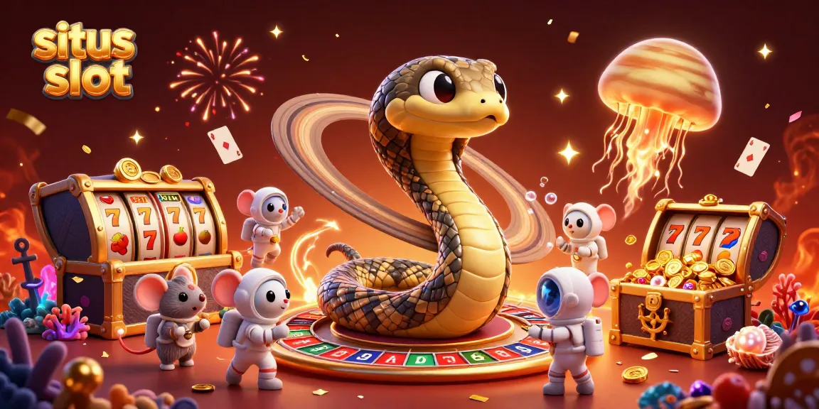 Experience thrilling situs slot action with a roulette wheel snake and cosmic dealer in vibrant 3D chaos.