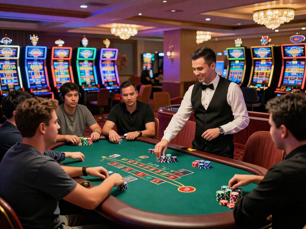 Engaged players at a judi live casino blackjack table enjoying an exciting gaming experience with a live dealer.