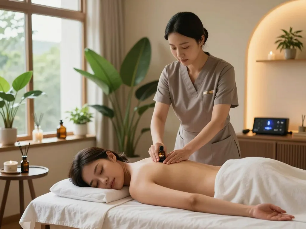 Blissful experience of 천안스웨디시 massage in a tranquil spa environment with soothing atmosphere and essential oils.