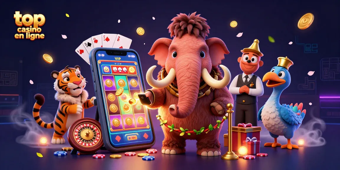 Visualisez l'expérience captivante d'un meilleur casino en ligne avec un gardien mammouth et un VIP tigre.