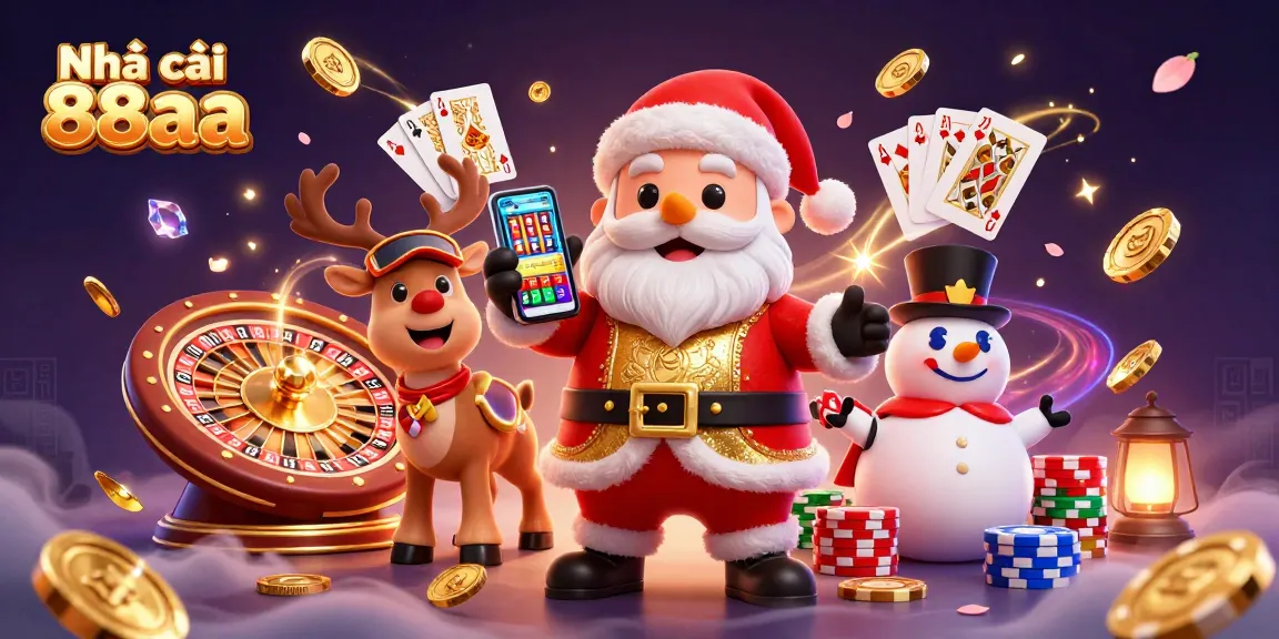 Experience the excitement of Nhà cái 88aa casino with festive characters in a vibrant gaming scene.