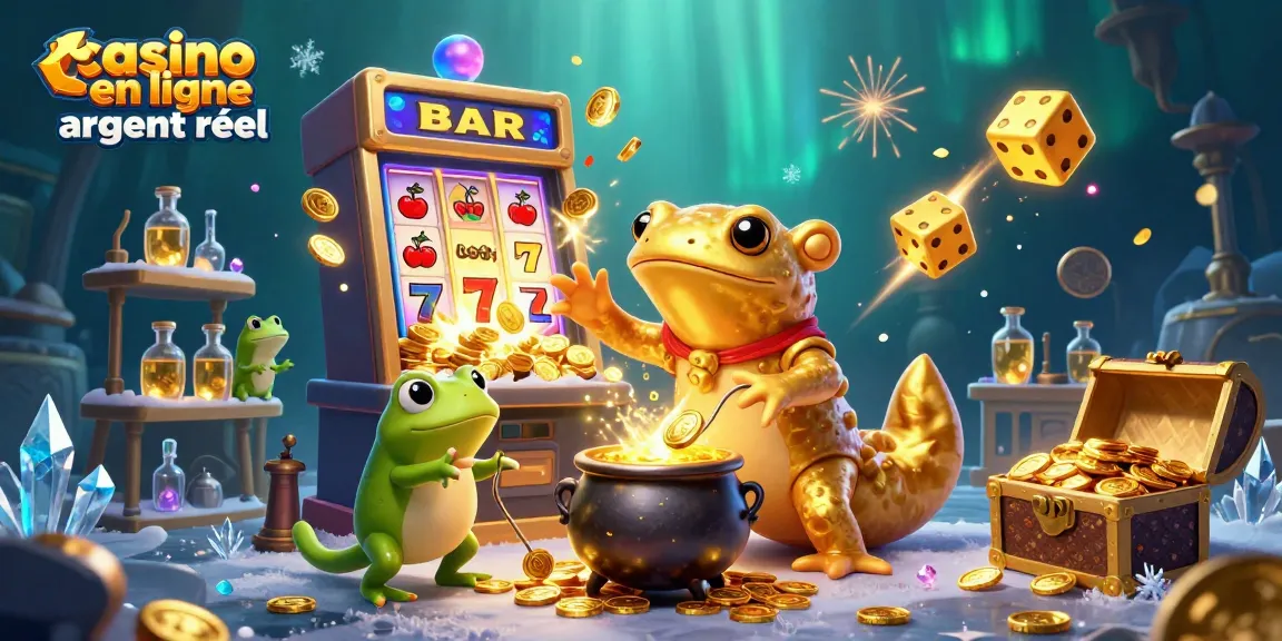 Jouez au casino en ligne argent réel avec des personnages colorés et des machines à sous au cœur d'une scène dynamique.