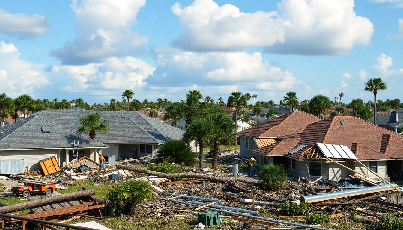Assessing Florida hurricane damage in a coastal town with recovery efforts following a storm.