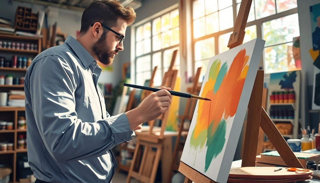 Hands-on demonstration of painting apprenticeship techniques in a vibrant studio environment.
