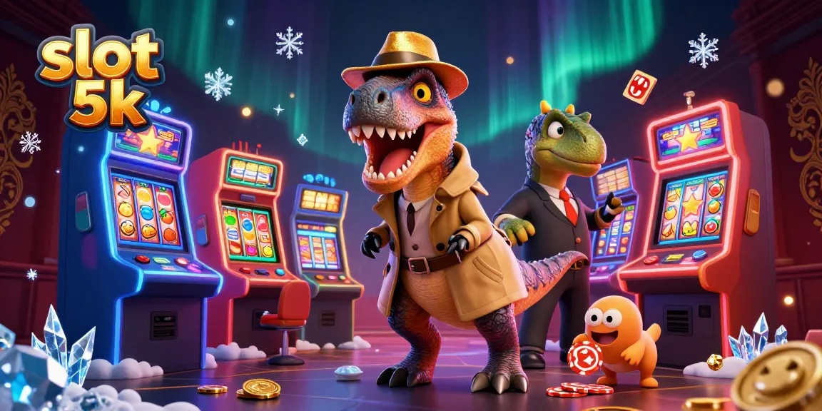 Experience thrilling action at a slot 5k with colorful gaming elements and a playful dinosaur theme.