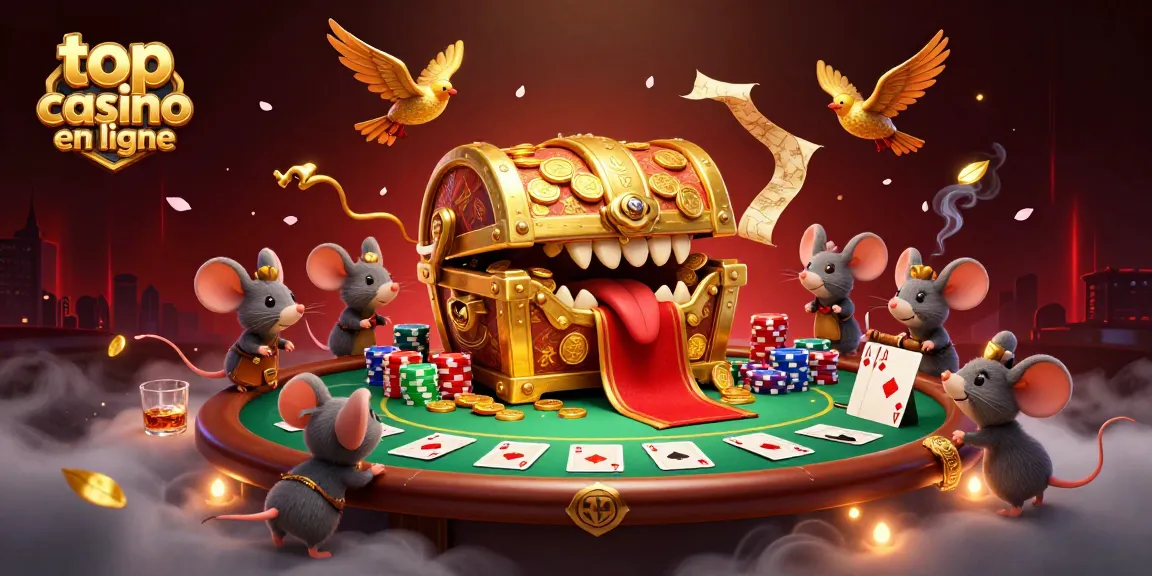Jouer au top casino en ligne avec une illustration riche en détails d'un trésor doré attirant des aventuriers.