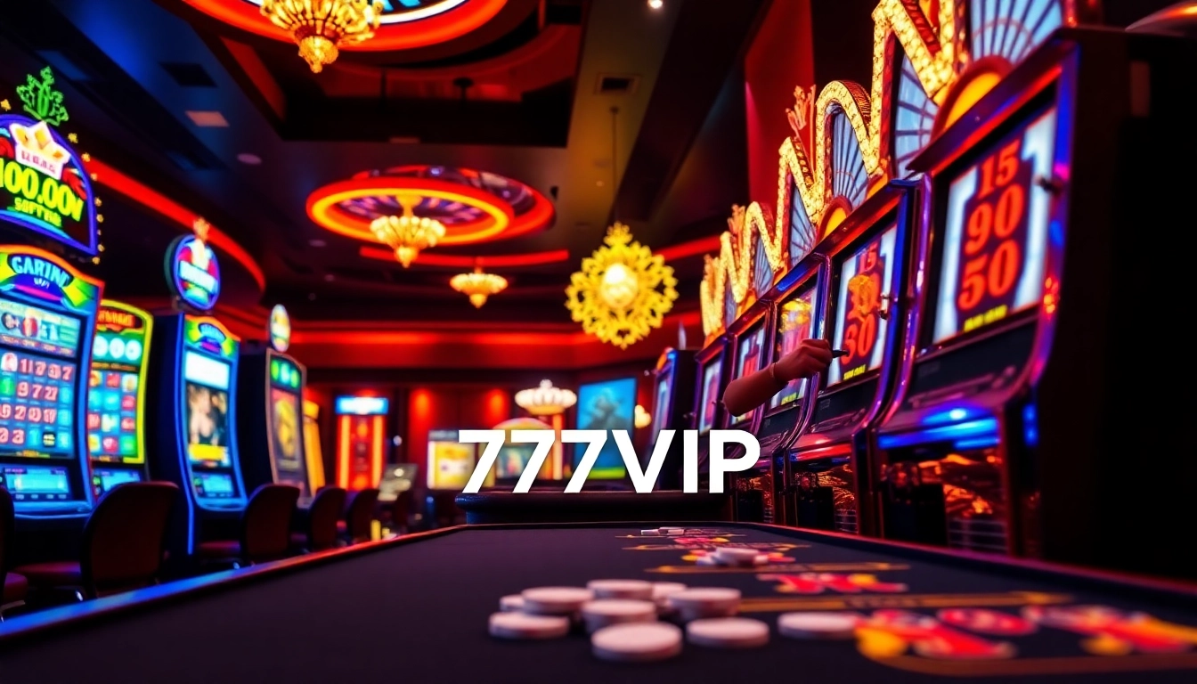 Players enjoying the thrill of the 777VIP online casino with vibrant slot machines and roulette.