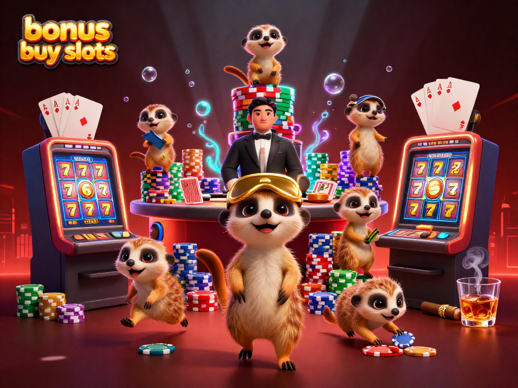 Experience thrilling gameplay with bonus buy slots in a vibrant meerkat casino scene.