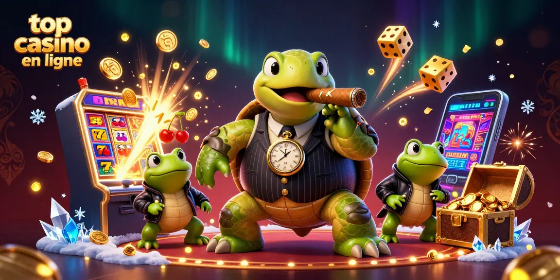 Top casino en ligne : Découvrez une scène animée avec une tortue et des grenouilles au casino.
