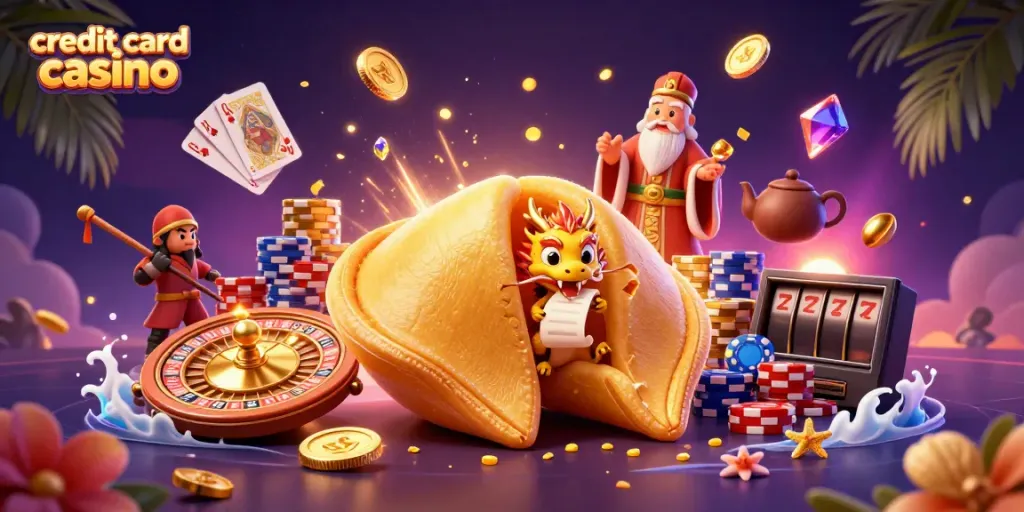 Experience excitement at a credit card casino with vibrant games and characters in a thrilling casino scene.