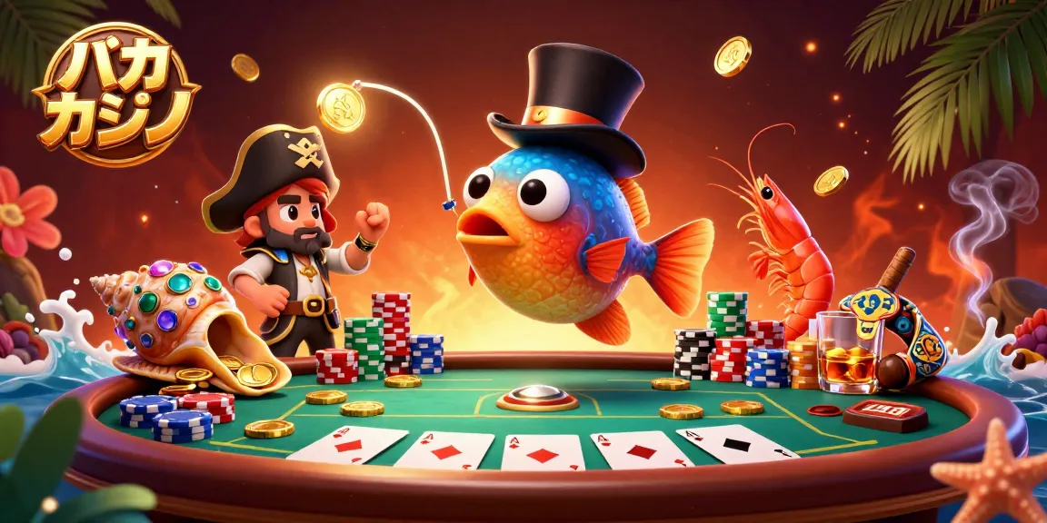 バカラ カジノで輝く魚と宝物を描いた3Dイラスト。