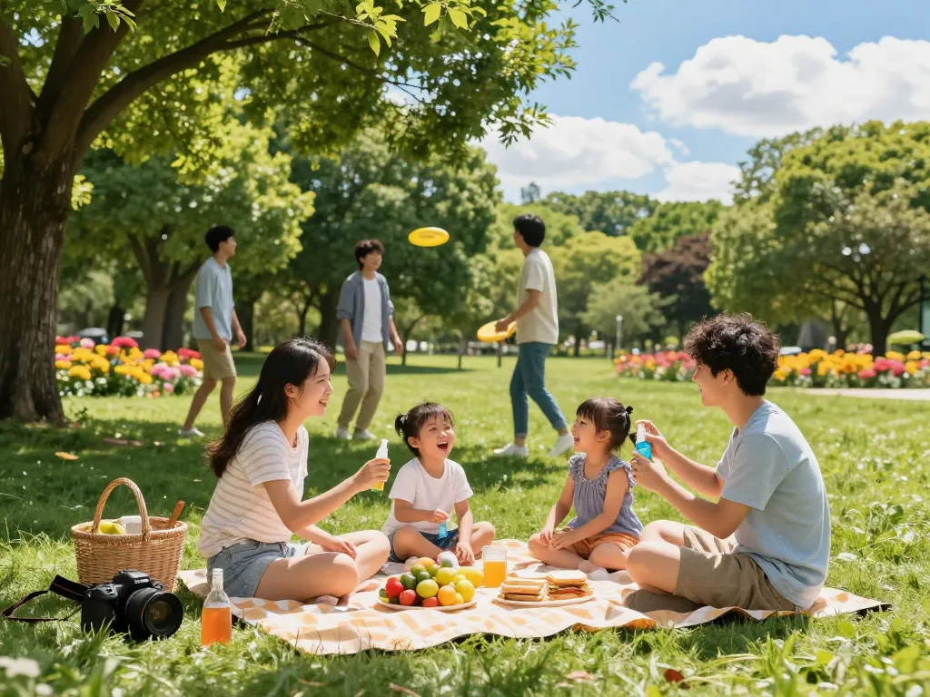 Family enjoying a picnic while applying mosquito repellent to protect against bites.