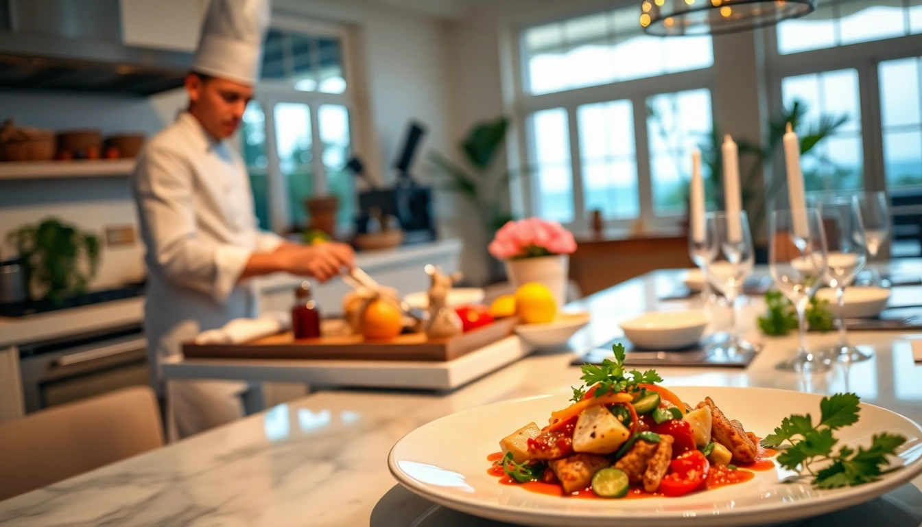 Sint Maarten private chef creating exquisite local cuisine in a stylish villa setting.
