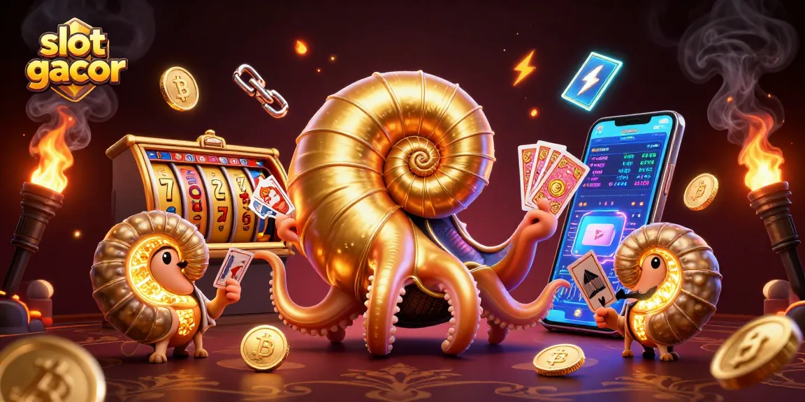 Experience the thrill of slot gacor games with golden nautilus and glowing crypto elements.