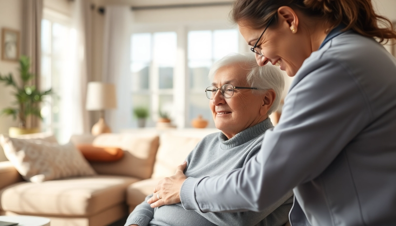Engaging at home health care services near me helping a senior in their comfortable living space.
