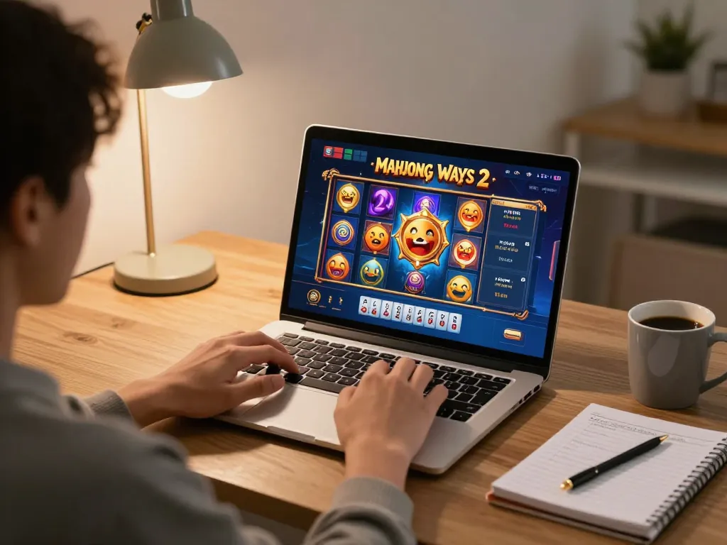 Engaging scene of a player enjoying Mahjong Ways 2 on a laptop, showcasing an online gaming experience