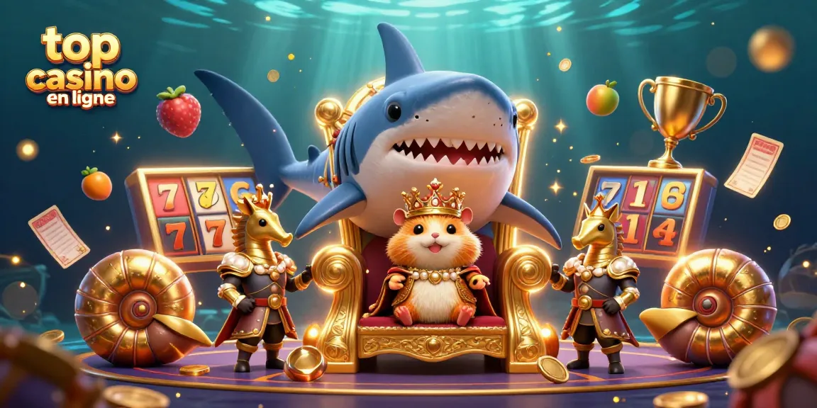 Bienvenue dans le top casino en ligne avec le roi hamster sur son trône, entouré d'éléments de jeu captivants.
