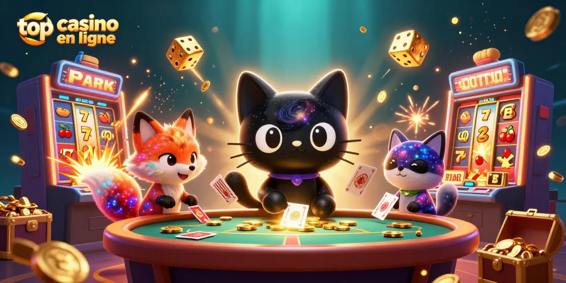 Meilleurs casinos en ligne : un chat noir gravitationnel et un renard nébuleux s'illuminent dans un casino