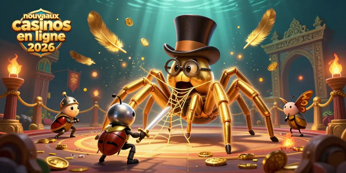 Animation dynamique de nouveaux casinos en ligne 2026 avec un tarantule doré et un chevalier