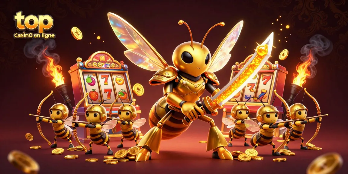 Jouez au top casino en ligne avec une scène palpitante de machines à sous illustrées.