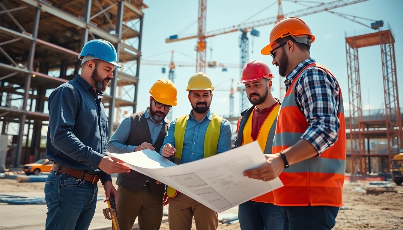 Team collaborating on Austin construction site demonstrating teamwork and professionalism.