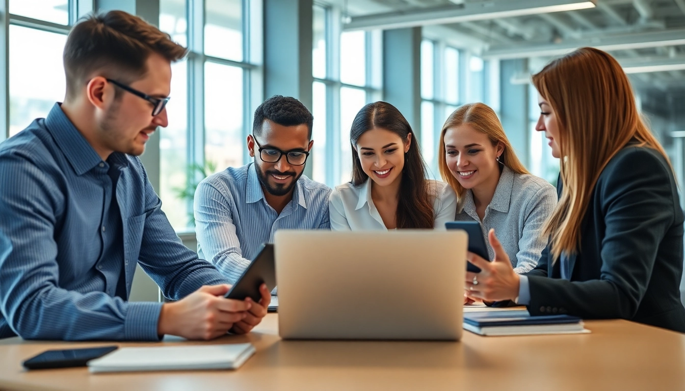 Implementing effective Business IT Solutions in a collaborative office environment with professionals engaged in technology.