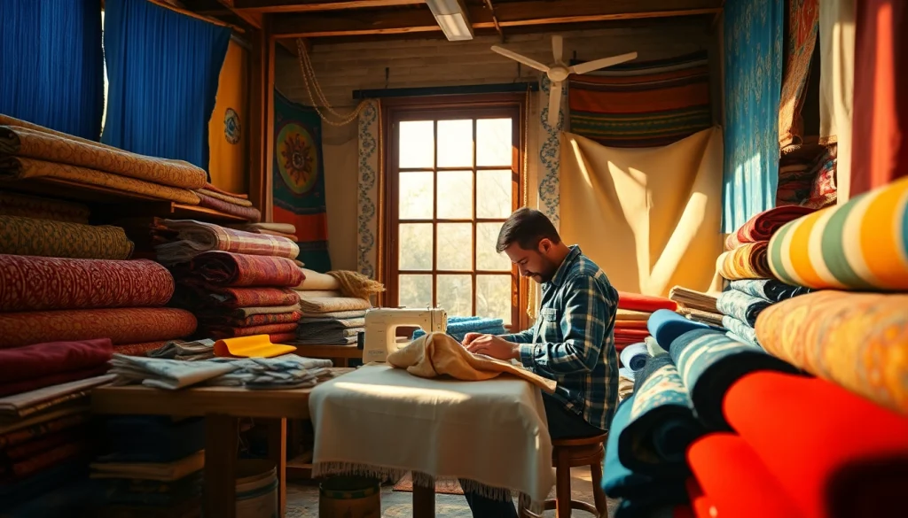 Creëer met canvas stoffen in een ambachtelijke werkruimte voor creativiteit.