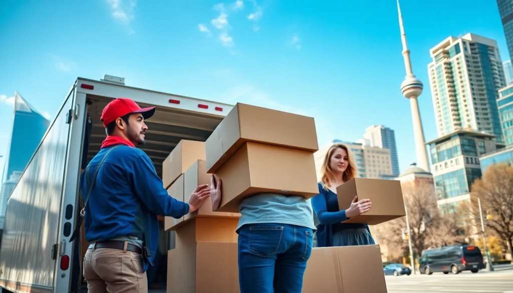 Toronto movers assisting a family with a relocation in a lively urban environment.