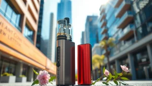 Vozol Vape mit modernem Design in urbaner Umgebung darstellen.