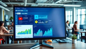 Engaging YouTube SMM panel showcasing digital marketing analytics in a modern workspace.