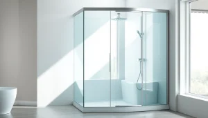 Genießen Sie die elegante sonni Duschkabine in einem modernen Bad mit klaren Glas-Designs.