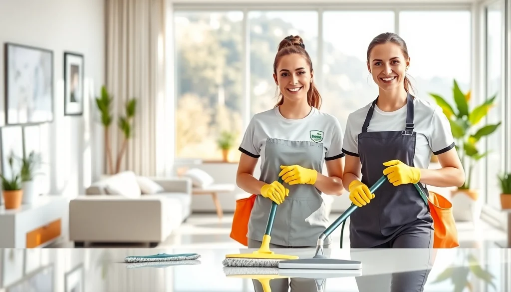 Showcasing a Cleaning Service team brightening a modern home environment with professional expertise.
