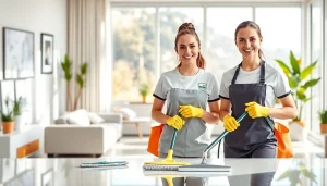 Showcasing a Cleaning Service team brightening a modern home environment with professional expertise.