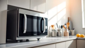 Engaging view of a microwave oven showcasing its sleek design and functionality.
