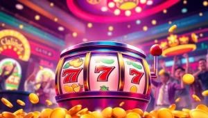 Mesmerizing scene of slot 50 perak on an exciting casino slot machine, captivating players with vibrant colors.