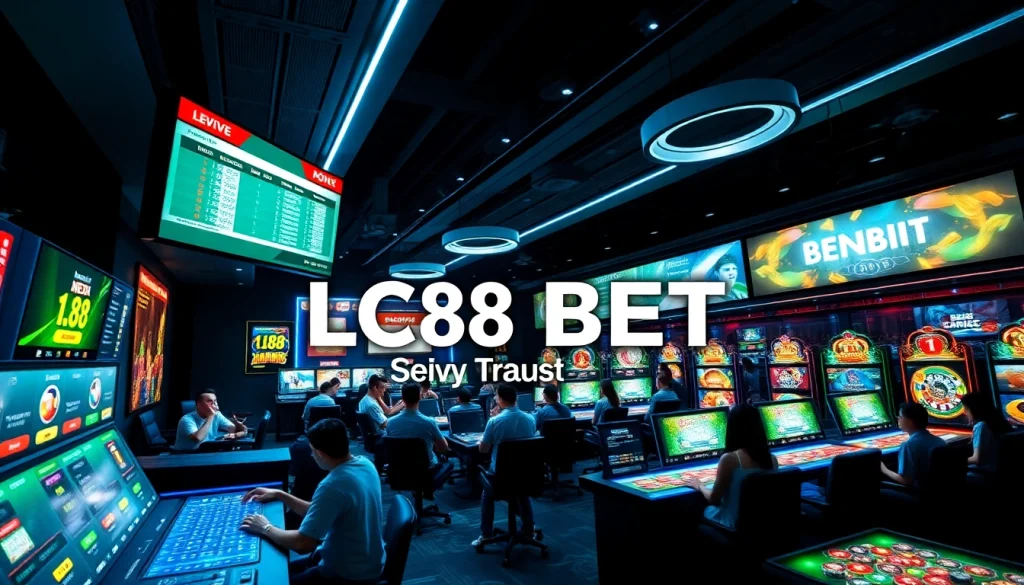Exciting scene of players engaging with online betting at LC88 BET, showcasing digital interface and vibrant games.