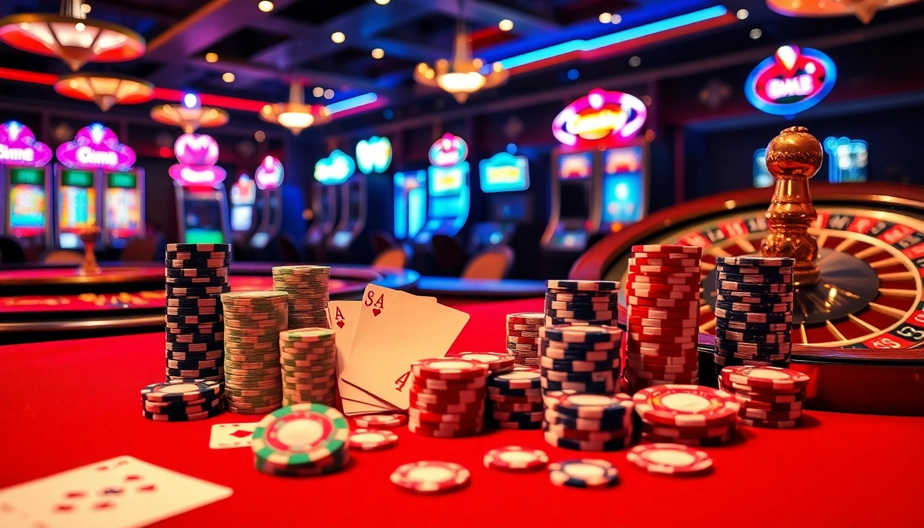Experience exhilarating gambling excitement with the luxurious GO8 casino ambiance filled with spinning roulette wheels and stacked poker chips.