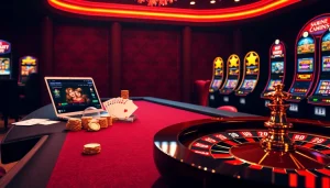 SHBET poker table with chips and cards in an exciting casino environment.