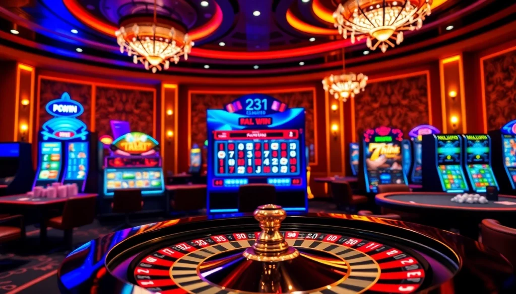 Engaging scene of online gambling at 23win with vibrant tables and exciting games.