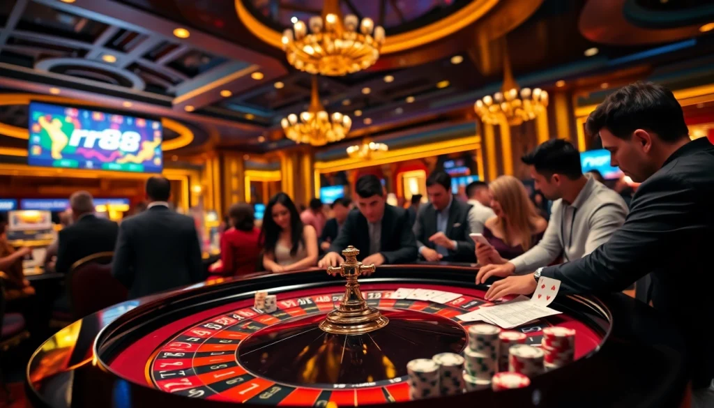 Players enjoying the thrill of gaming at rr88, featuring roulette and poker elements.