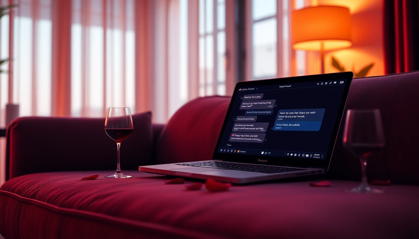 Engaging ai sexting scene with intimate chat interface and romantic ambiance.
