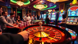 Experience high-stakes gambling excitement at https://www.ph22255.com/ with roulette and poker chips in action.