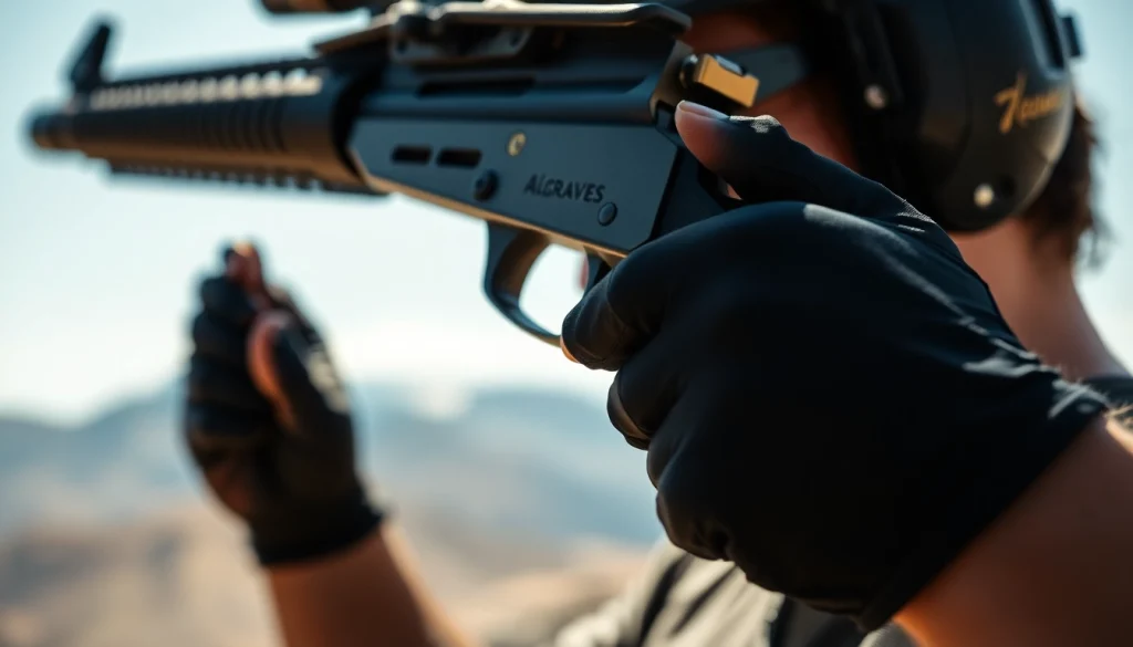 Showcase of graves alamo 15 trigger in professional shooter's hand at outdoor range.