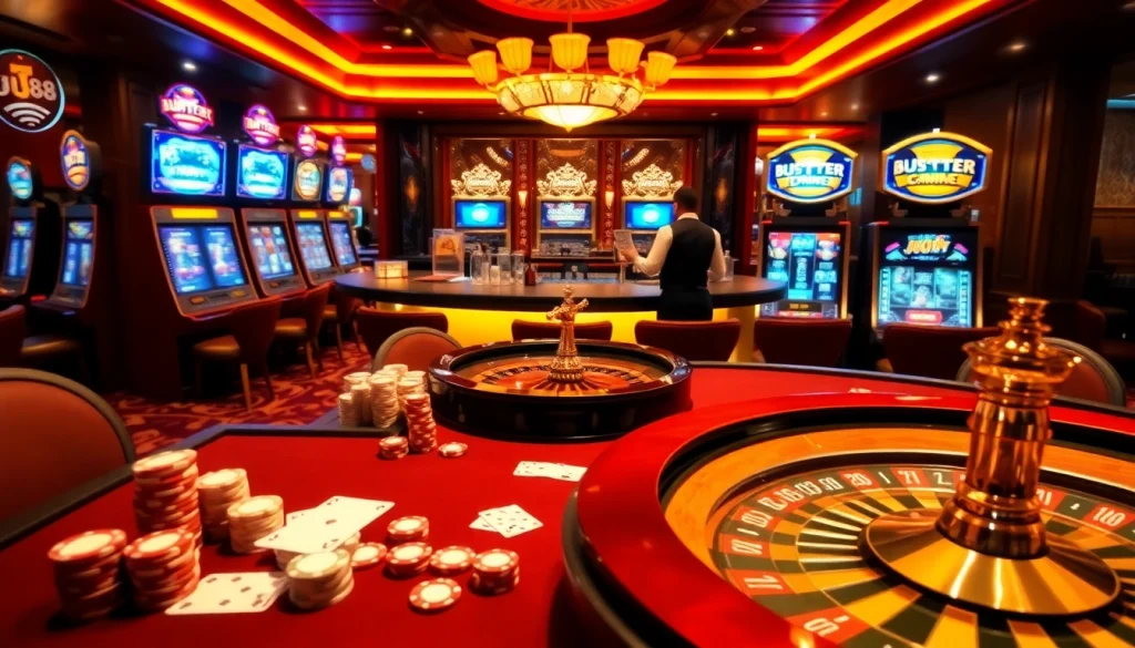 A professional gambling scene featuring a roulette wheel and poker chips celebrating the excitement of uu88.casa.